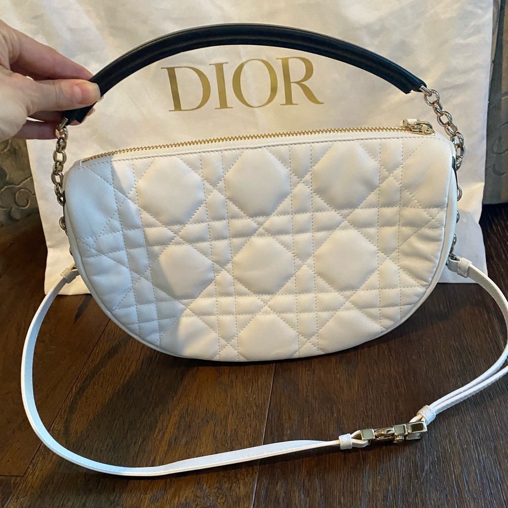 Christian Dior White & Black Cannage Leather Medium Vibe Hobo Purse - Picture 2 of 5